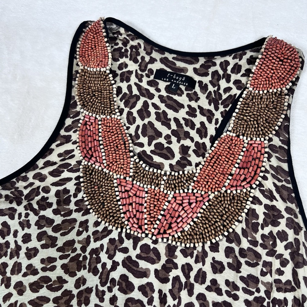 Tbags Beaded Tank Top Large Vintage Animal Print Boho 2.0 Whimsy‎ Mobwife Y2K